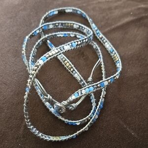 Blue and Silver Beaded Wrap Bracelet